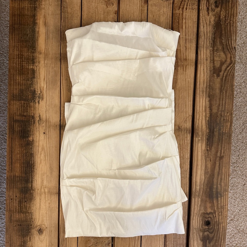 NWT Allison & Kelly White Strapless Ruched Dress Women's Large Bow Detail